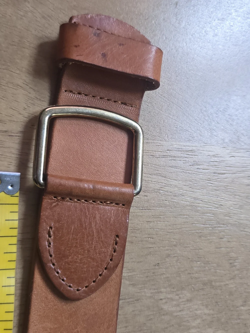 Mango Cognac Leather Men's Belt with Brass Buckle